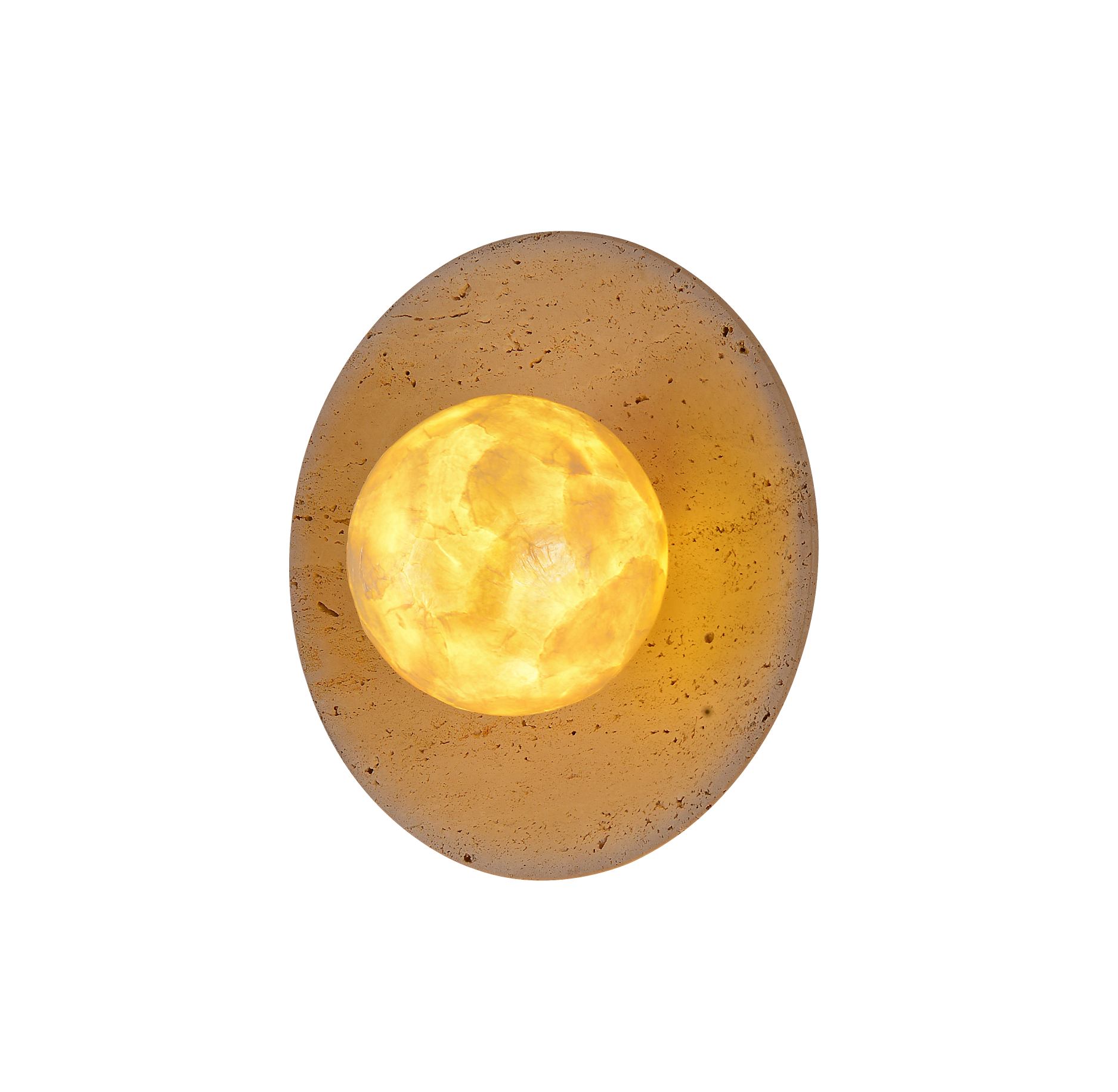 Oval Doğal Traverten Tabanlı Shell Gölge Duvar Lambası